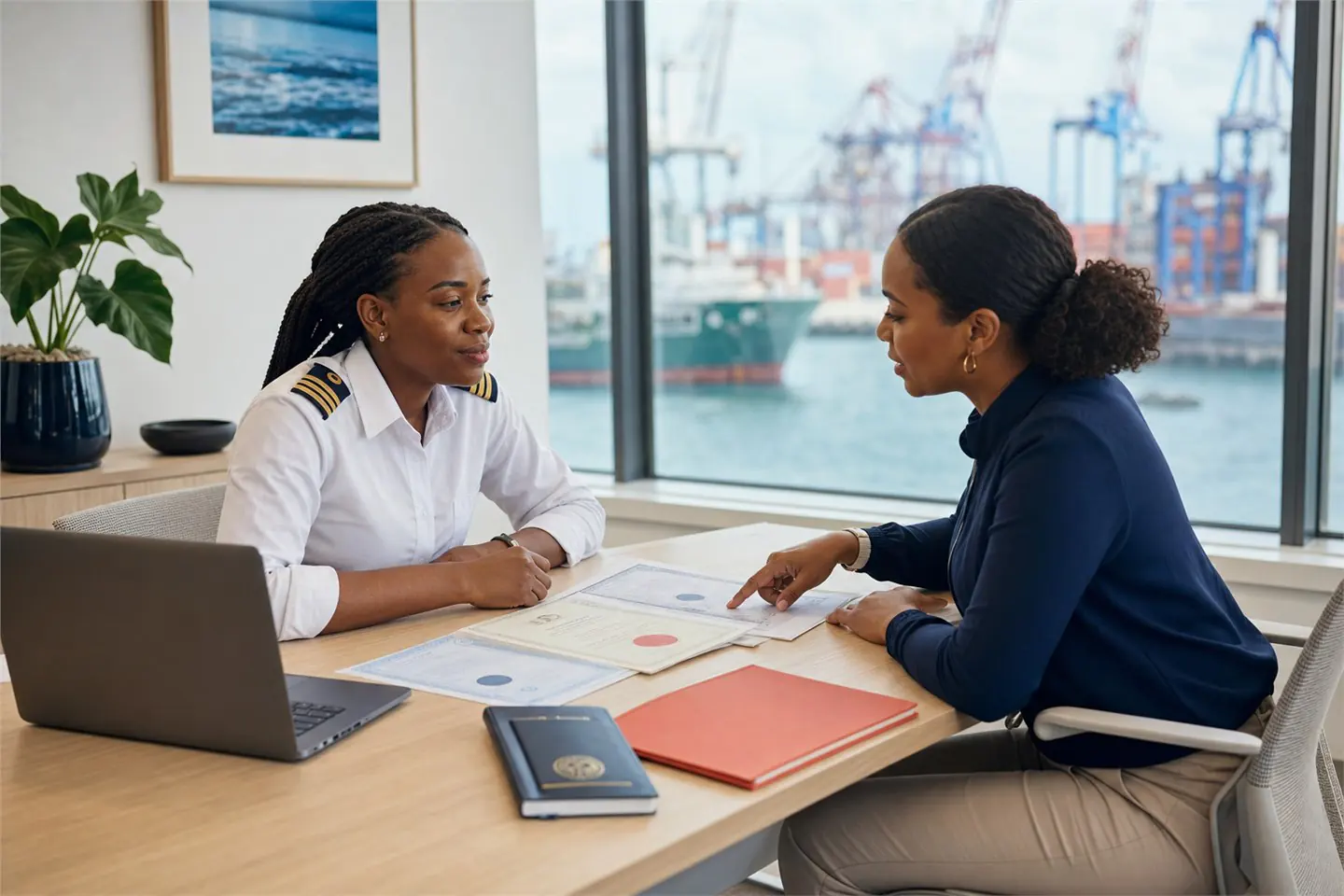 A maritime professional receiving guidance on certificates and applications